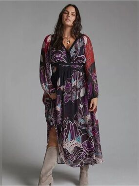 Anthropologie Let Me Be Floral Midi Dress Size 1X V-neck Flowy
Boho Long Sleeves